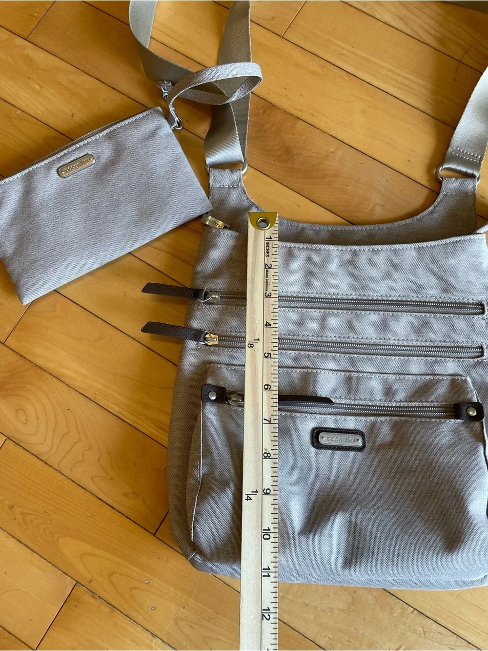 Baggallini Around Town Crossbody Messenger Taupe/Beige w/ RFID Phone Wristlet